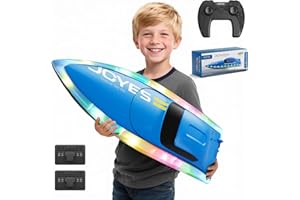 4DRC S7 Barca RC con luce LED, 50+ minuti, auto diritto remoto barca per piscine e laghi, 15+ MPH, 2.4GHz barche da corsa, 2 batterie, giocattoli da piscina per bambini, moto d'acqua radiocomandata