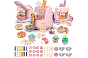 JONRRYIN Knete Set für Kinder, 65 Stück Knete Zubehör Knetwerkzeug mit 12 Modelliermasse, Kreatives Kinderknete Dough Nudelmaschine Spielset Geschenk für Mädchen & Junge (Rosa)