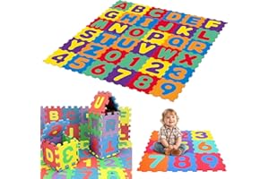 DANIEL JAMES HOUSEWARES Daniel James Letter & Number Foam Mats - 36-Piece Interlocking Puzzle Mat with Alphabet A-Z & Numbers 0-9 for Baby, Toddlers & Kids - Soft EVA Foam Play Mat for Home & Nursery (Small (94cm x 94cm))