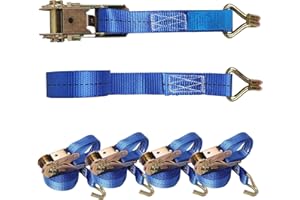 JAKAGO Ratchet Straps With J Hooks, 4 x 800 kg x 4m Heavy Duty Ratchet Strap 25 mm Wide 800KG Break Strength, Adjustable Tie Down Straps for Vans Luggage Cargo Motorcycle (Blue)