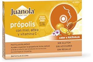 JUANOLA Própolis Sabor Naranja - 24 pastillas blandas - Ayudan a suavizar la garganta de forma natural - Producto alimenticio con Própolis con Miel, altea y Vitamina C.