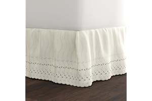 FRESH IDEAS Bettrock mit Ösen, bestickte Details, Klassische 35,6 cm Falllänge, Gerafftes Design, Kingsize, Elfenbein (Modell: FRE30014IVOR04)