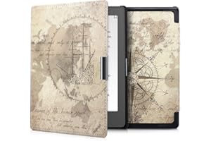 kwmobile Custodia eReader Compatibile con Kobo Aura Edition 1 Cover - eBook Reader Flip Case - marrone/marrone chiaro - Mappamondo vintage