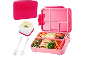 MQVXT Fiambrera Infantil,Lunch Box Niños,1330ML caja de almuerzo a prueba de fugas Sin BPA con Cuchara y Tenedor,Lunch box jardín de infantes,escuela (Azul (Rosa)