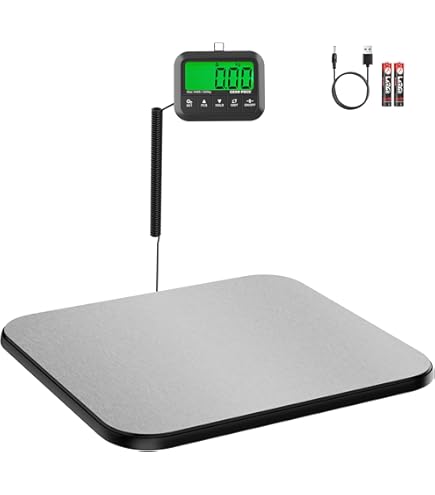 UNIWEIGH Balance numérique 200kg/10g - Plateforme acier robuste, Fonction Hold/Tare, Batterie & USB inclus, Gris - Bricolage