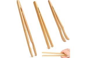 BINQILIN 3 Pièces Pinces en Bambou Pince Grille Pain Pince Bois Grille-Pain Pince à Toast Pinces de Cuisine Réutilisables