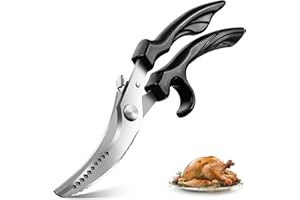 PURPLEBIRD Ciseaux de Cuisine Professionnels en Acier Inoxydable, Ciseaux à Volaille, avec Verrouillage de Sécurité et Mécanisme à Ressort, Bord Dentelé, Adaptés à la Viande, aux Légumes et aux os