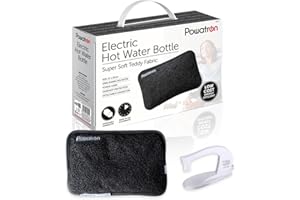 POWATRON Rechargeable Electric Hot Water Bottle - Electric Heat Pad with Overheat Protection, Soft Sherpa Polyester, 430W Power & Detachable Connector | Perfect for Home & Office (Black)