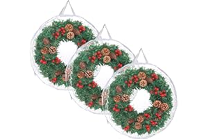 TOLIDA 3pcs 91CM/36" Clear Wreath Storage Bag with Handles - Round Christmas Wreath Garlands Storage Containers, Zipper Storage Carry Bag for Xmas Season, White