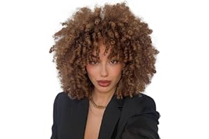 Becus Perruque Femme Naturelle Marron Bouclée Postiche Cheveux Naturel Afro Femme Synthétique Courte pour Usage Quotidien et Cosplay(Marron)