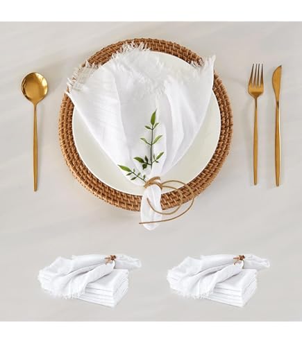 Linen & Cotton 4 x Stoffservietten Vintage Shabby Rustikal Celeste mit Häkeln Spitze - 100% Leinen, Beige Natur (39 x 39cm) Servietten Stoff Leinenservietten für Hochzeit Taufe Kommunion Konfirmation