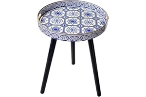 Simmer Stone Table d'appoint ronde d'extérieur avec 3 pieds amovibles en bois, table plateau polyvalente, parfaite pour l'extérieur, table basse ronde, thé et temps de relaxation de 45 cm (porcelaine