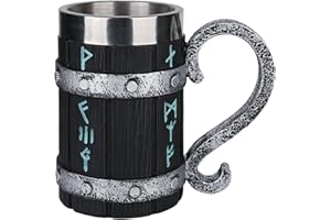 bssmmai Viking Wooden Barrel Beer Mug, ręcznie wykonany drewniany kufel do piwa, stal nierdzewna, w stylu vintage, 600 ml, średniowieczny kubek do kawy/napojów/soku dla mężczyzn