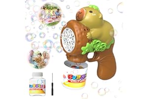 P PANACARE Capibara Automatic Bubble Gun Toy for Children with Bubble Blowing, 360° Leak-Proof, 10000 Bubble/Min, LED Light with 90 ml Solution, Suitable for Girls and Children (AL-2051)