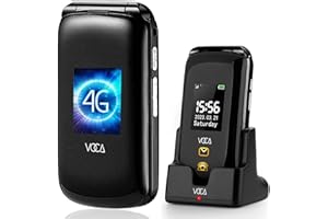 VOCA Big Bouton Téléphone Mobile pour Personnes Âgées, Sénior, V540 débloqué 4G Portable Flip, Double Grand écran, Texte prédictif, Bouton SOS (Noir)