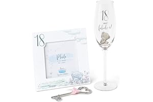 Me To You Coffret cadeau 18ème anniversaire Tatty Teddy avec flûte à champagne, cadre photo et clé souvenir - Collection officielle - Blanc