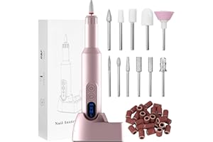 Vusddy Elektryczna frezarka do paznokci, zestaw do manicure/pedicure, bezprzewodowa, do pielęgnacji stóp, przenośny elektryczny zestaw startowy do paznokci żelowych, akrylowych, z 12 bitami i 36 taśmami szlifierskimi