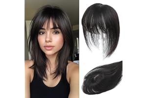 SEA SINGING Haar Toppers für Frauen aus echtem Menschenhaar mit Pony, handgenäht 360°3D-Abdeckung, natürlich für dünner werdendes Haar Haarstücke für Frauen Topper (Natural Black)