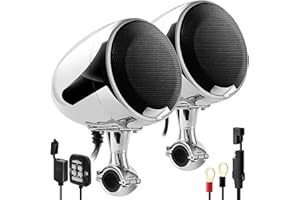 Aileap 600W Amplificador Incorporado de 2 Canales 4.5 "Rango Completo Impermeable Bluetooth Motocicleta Altavoz estéreo Audio Radio Reproductor de MP3 Sistema con USB AUX (Chrome)