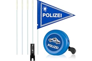 XUWAIDSGN 2 Stück Fahrradklingel Fahrradwimpel Kinder Jungen Polizei Set Fahrradklingel Kinderrad-Glocke Blau Polizei-Fahrradfahne 180cm Fahrradfahne Jugend Fahrradklingel Fahrradglocke Sicherheitswimpel Blau