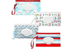 Dispensador de Toallitas, Bambebe Funda Humedas Toallitas Bebe, Bolsa Toallitas Bebe Portátil, Viajes Bebe Mojado Tejido Caja, con Estuche para Porta Toallitas Reutilizable y Rellenable, 4 unidades