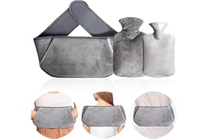CESHMD Wärmflasche mit Bezug, Wärmflaschengürtel mit Weichem Plüschbezug, Warm Hot Water Bottle zur Schmerzlinderung für Nacken Schulter Füße Rücken Beine Taillenwärmung (Grau)