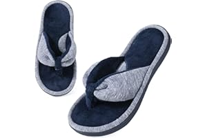 Wishcotton Ladies Memory Foam Flip Flop Slippers, Womens Adjustable Terry Cozy Spa Thong