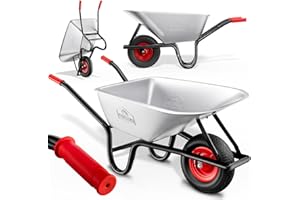 GARDEBRUK® Heavy Duty Wheelbarrow 100L | Pneumatic Tyre | 250KG Max Capacity | Steel Rim | Durable Garden Trolley for Transporting Grass Seed, Garden Tools, Compost, Mulch, Gravel | Silver & Red