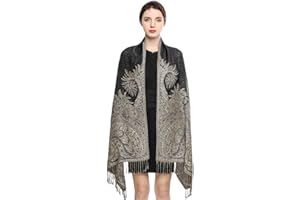 EASE LEAP Elegante Bufanda Estampada para Mujer Lujoso Chal Cálido con Borla Suave Pashmina Estilo Paisley Étnico Uso en Otoño Invierno 200 * 70cm