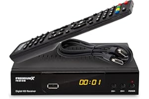 PremiumX - Ricevitore satellitare HD 521 FTA Digital SAT TV DVB-S2 FullHD HDMI SCART 2X USB, lettore multimediale, 12V, alimentatore esterno