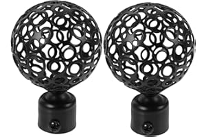 DOITOOL Curtain Pole with Round End Cap : Black Curtain Rod Accessories 2Pcs Decorative Finials for Poles Elegant Iron Finial Ends for Home Window Decoration