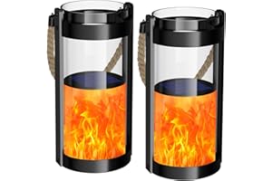 HZITCIGM Lanterne Solaire de Jardin Extérieur LED, 2 Pièces Lampe Solaire à Verre Corde de Chanvre Suspendre Lanternes Solaires Extérieures avec Effets de Flamme Réalistes Pour Intérieur & Extérieur Décoration