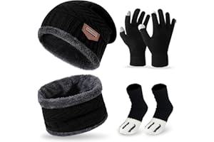 GRANTOP Kids Winter Hat Scarf Gloves Set for Boys Girls,Winter Knitted Beanie Hat Snood Neck Warmer Touchscreen Anti-slip Mitten Outdoor Sports Soft Fleece Lining for Children Boys Girls Aged 5-10