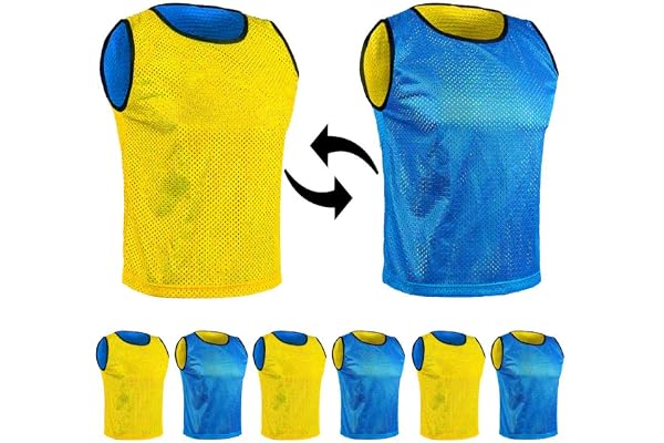 SPORTSBIBS Chasuble réversible de Football - L'ensemble de 6 Gilets Double Face, Maille Scrimmage Training, Juniors et Adultes, Mêlée de Bavoirs de Sports, t-Shirt de Course Unisex S M L XL
