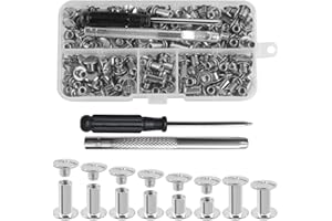 HUANGXINYU 120 Sets Chicago Screws for Leather Rivets, M5 Chicago Screw Posts, Flat Head Chicago Binding Screws Posts, Metal Rivets Studs Replacement Assortment Kit for Scrapbook Bags Purse Belt Backpacks