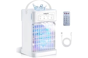 ZYPHORIA Klimaanlage Mobil, 4-in-1 Mobile Klimaanlage, Ventilator mit Wasserkühlung 1100ml Wassertank, Air Conditioner mit 3 Windgeschwindigkeiten,7 Farben Licht 3 Sprühfunktion, 2-8H Timer für Schlafzimmer