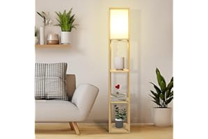 YOURLITE Lampadaire étagère, Lampe sur pied en Bois 3 étagères, éclairage Intérieur, Convient Pour Le Salon, La Chambre, La Salle D'étude, Le Bureau, Jaune, Sans ampoule 160cm