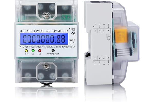 BOSYTRO Compteur d'Energie Electrique Courant Triphasé 4 Fils, Compteur électrique numérique 220/380V 5-100 A Compteurs à cristaux liquides numériques à Rail Din pour systèmes de mesure de puissance
