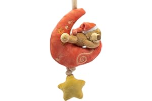BABYZOCO Osito y Luna Musical para Cuna, Juguete Colgante de Cuna, Peluche Musical de Luna y Osito, Caja Musical para Bebes, Diseño de oso dormido en media luna, Cordel musical, Longitud 45 cm, Rosa