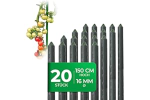 Novatool 20 Stück Pflanzstäbe 150cm grün 16mm ⌀ sehr stabil Metallrohr kunststoffummantelt Rankstäbe für Pflanzen Rankhilfe Gurken Tomatenstäbe für Kletterpflanzen Rankstab Pflanzstab 150 cm