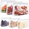 SPLF 6 Pack Dishwasher Safe Reusable Freezer Bags, Extra Thick Leakproof Silicone and Plastic Free Zipper Sandwich Snack Lunch Bags