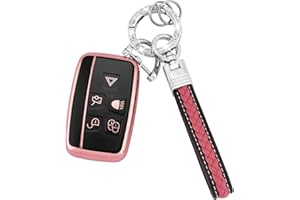 Koaudb Car Key Fob Cover Protection Fit for Land Rover LR4 Range Rover Sport Evoque Jaguar XF XJ XJL F-pace 5 Buttons Key Fob Case Soft TPU Key Case Protector with Bling Key Fob Keychain (CL-Rov-P)