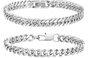 Mochity 2 Pcs Bracelet Homme Acier Inoxydable, Bracelet Homme 21 cm, Gourmette Homme Argent, Bracelet Homme Chaine, Bracelet Argent Noir Or, Bracelet Papa, Bracelet Ado Garcon, Bijoux Homme