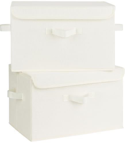 Yawinhe Lot De 3 Boîtes De Rangement Pliable Avec Couvercle - Caisse De Rangement Pour Serviettes, Vêtements 38x25x25cm Blanc SNK018WL