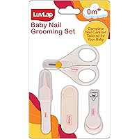 LuvLap Baby Grooming Scissors & Nail Clipper Set/Kit, Manicure Set, 4pcs, White, 0m+