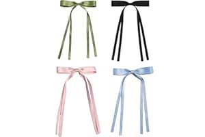 AUONY 4PCS Hair Clips for Women, Tassel Ribbon Hair Bows Barrettes Clips With Long Tail for Girls Women Hair Accessories