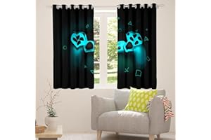 HOMEWISH Ragazzi Gamepad Tende Giocatore Tenda Finestra per Bambini Videogioco Non Tende oscuranti Camera Da Letto Blu Nero Classico Arcade Retro Giocare Tende Oscuranti (2 Pannelli, 92 X 72)