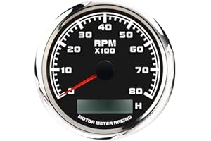 MOTOR METER RACING W Pro 85mm 3-3/8" Tachometer 8000 RPM with Hour Meter Waterproof Black Dial White LED for Car Truck Diesel Engine Marine Boat Yacht Motor