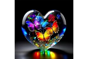 HEIBAGO Papillon Diamond Painting pour Adultes, 5D Cœur Diamond Painting Complet Diamant Kit, DIY Diamant Broderie Strass Point de Croix Animaux Cristal Painting pour Murale Décoration 30x30cm