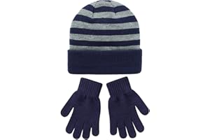 IHCEMIH Winter Beanie Hat Gloves Set 2 in 1 Girls Boys Knitted Cap Stripe Magic Mitten Thermal 2pcs Winter Accessories Sets Sports Outdoor Gifts for Children Kids